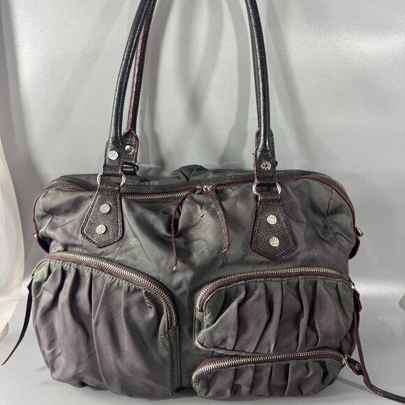 MZ Wallace Kate Gray Nylon Brown Leather Trim Shoulder Bag - Picture 1 of 14